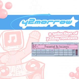 A character with a computer monitor for a head stands with their hand up behind a DJ setup.